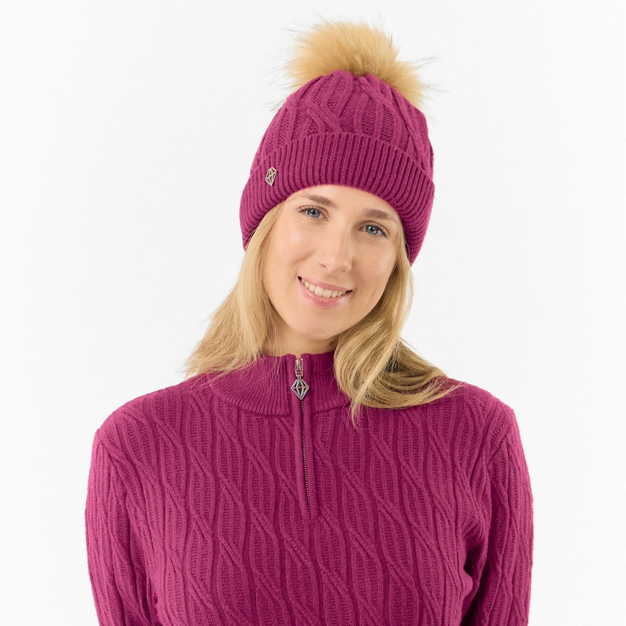 Pure Golf Suzie  Margot Knit Waterproof Ladies Bobble Hat Plum